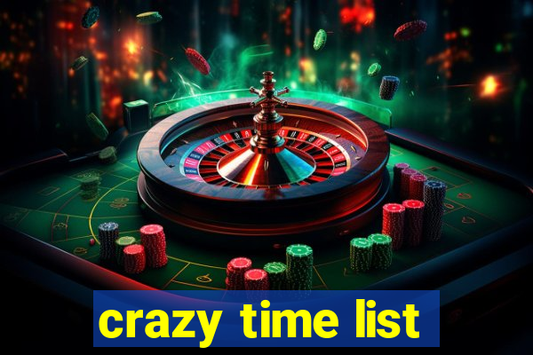 crazy time list